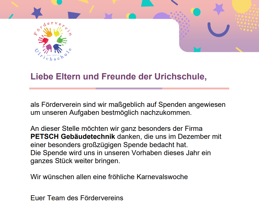 Danksagung PETSCH Gebäudetechnik